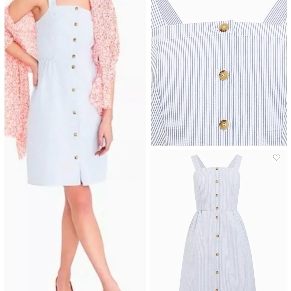 J.CREW Blue & White Seersucker Striped Button-Down Dress Sz 2